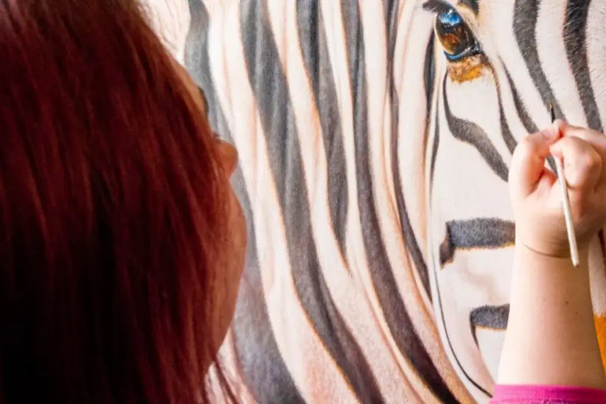Amanda Drage Painting Zebra on Canvas